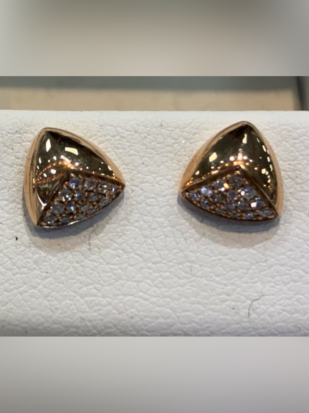 Elegant Solid 14k Rose Gold Pavé Diamond Triangle Studs Minimalist  Earrings
